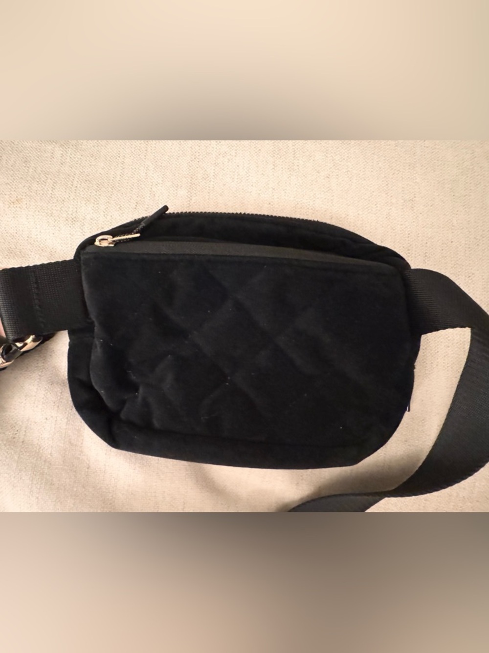 Wantable Quilted Velvet Crossbody Belt Bag In Black / Gold Hardware — image 6 of 7